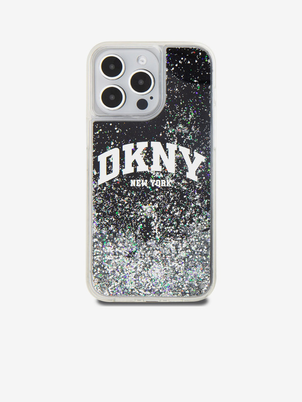 DKNY Liquid Glitter Arch Logo Zadní Kryt pro iPhone 14 Pro Black DKNY