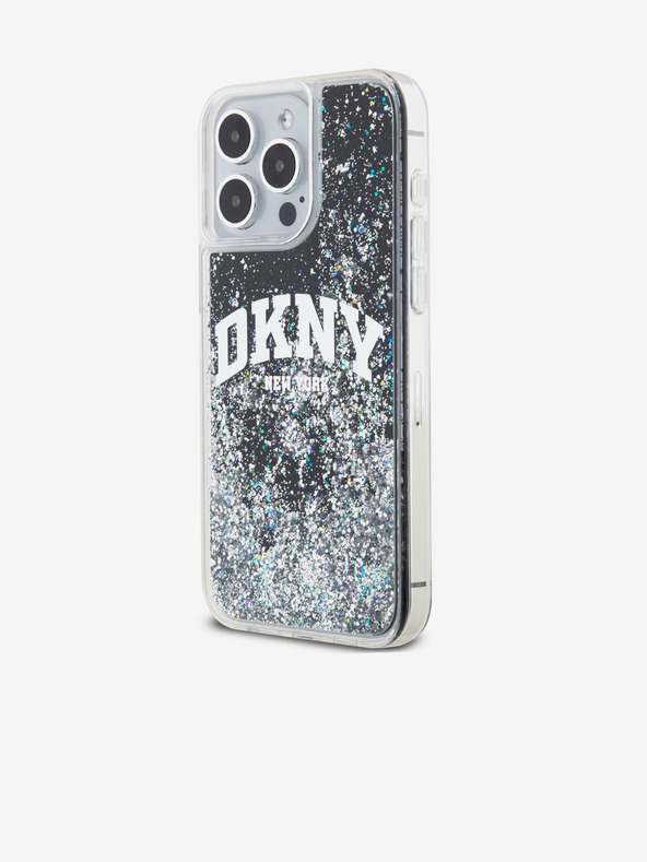 DKNY Liquid Glitter Arch Logo Zadní Kryt pro iPhone 14 Pro Black DKNY