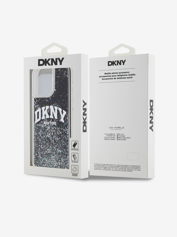 DKNY Liquid Glitter Arch Logo Zadní Kryt pro iPhone 14 Pro Black DKNY
