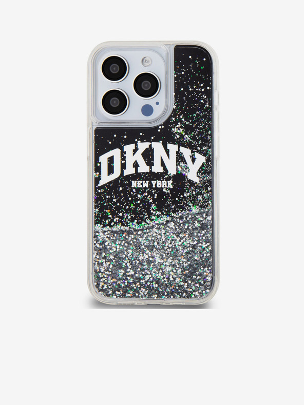 DKNY Liquid Glitter Arch Logo Zadní Kryt pro iPhone 15 Pro Black DKNY