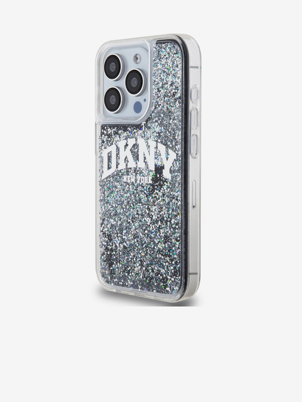 DKNY Liquid Glitter Arch Logo Zadní Kryt pro iPhone 15 Pro Black DKNY