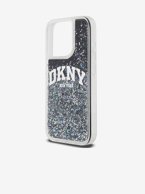 DKNY Liquid Glitter Arch Logo Zadní Kryt pro iPhone 15 Pro Black DKNY