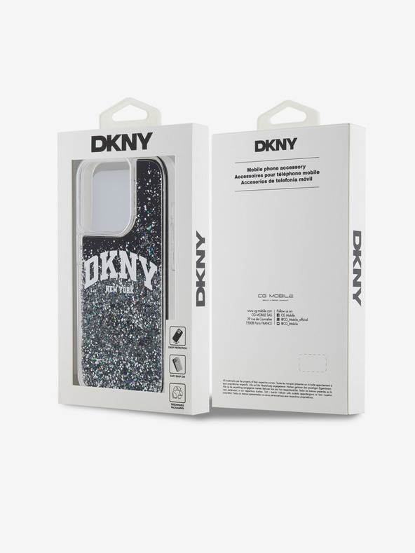 DKNY Liquid Glitter Arch Logo Zadní Kryt pro iPhone 15 Pro Black DKNY