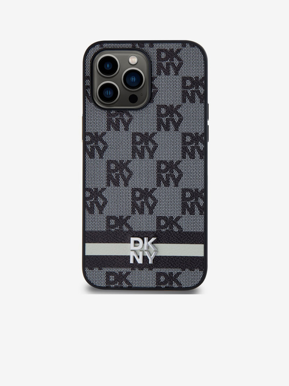 DKNY PU Leather Checkered Pattern and Stripe Zadní Kryt pro iPhone 15 Pro Max Black DKNY
