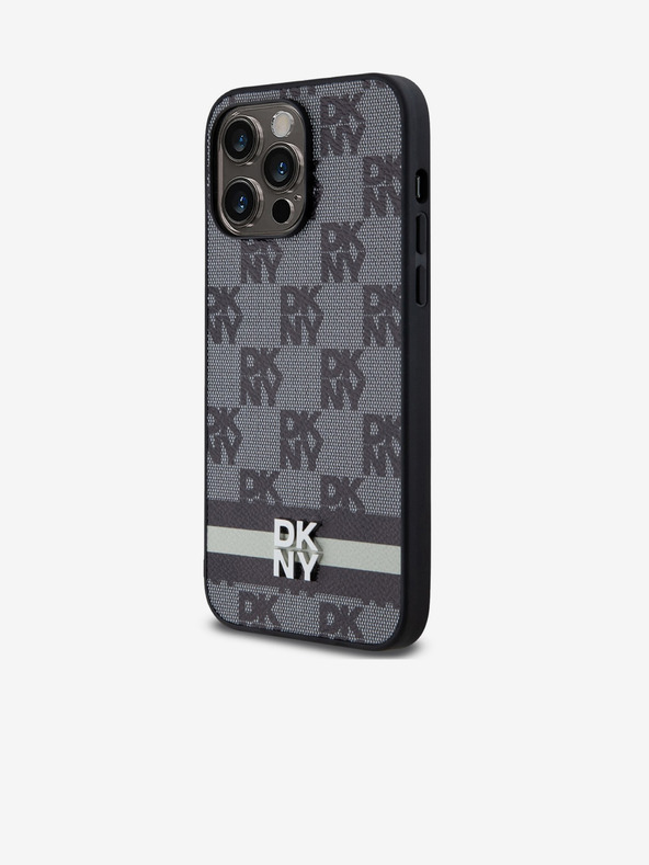 DKNY PU Leather Checkered Pattern and Stripe Zadní Kryt pro iPhone 15 Pro Max Black DKNY