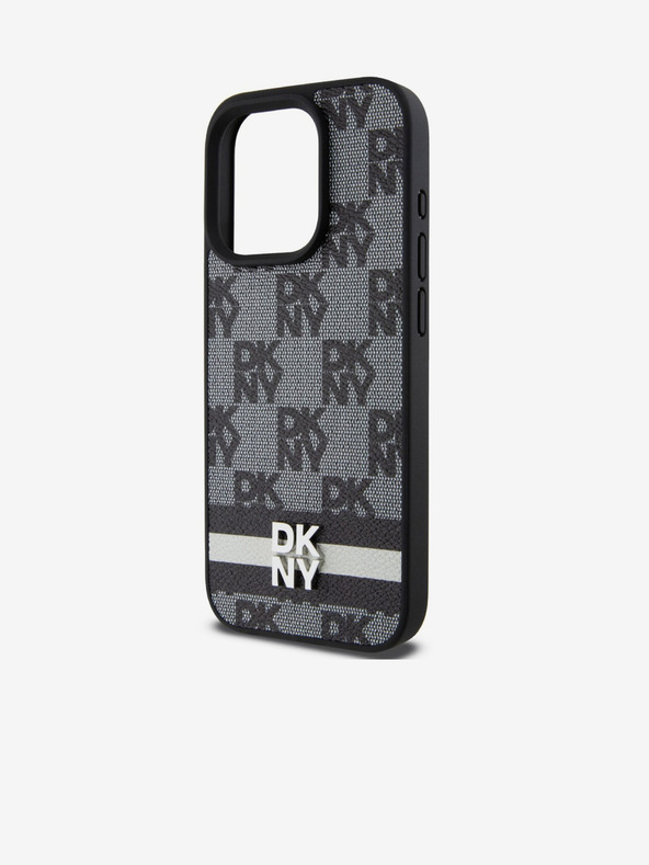 DKNY PU Leather Checkered Pattern and Stripe Zadní Kryt pro iPhone 15 Pro Max Black DKNY