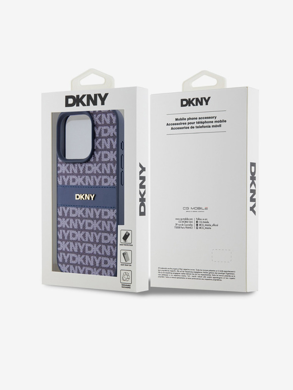 DKNY PU Leather Repeat Pattern Tonal Stripe Zadní Kryt pro iPhone 14 Pro Max Blue DKNY