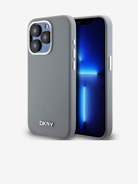 DKNY Liquid Silicone Silver Metal Logo Magsafe Zadní Kryt pro iPhone 15 Pro Grey DKNY