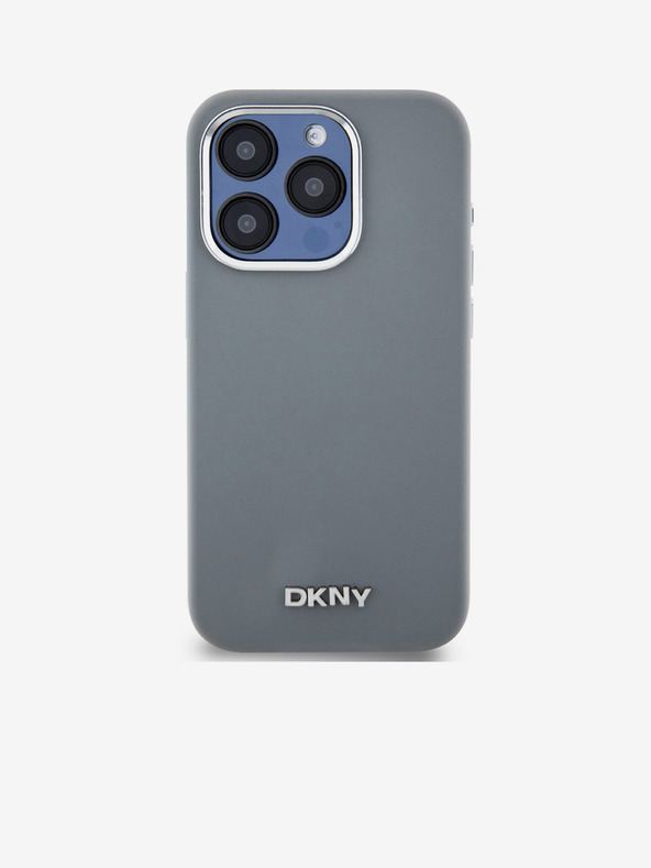 DKNY Liquid Silicone Silver Metal Logo Magsafe Zadní Kryt pro iPhone 15 Pro Grey DKNY
