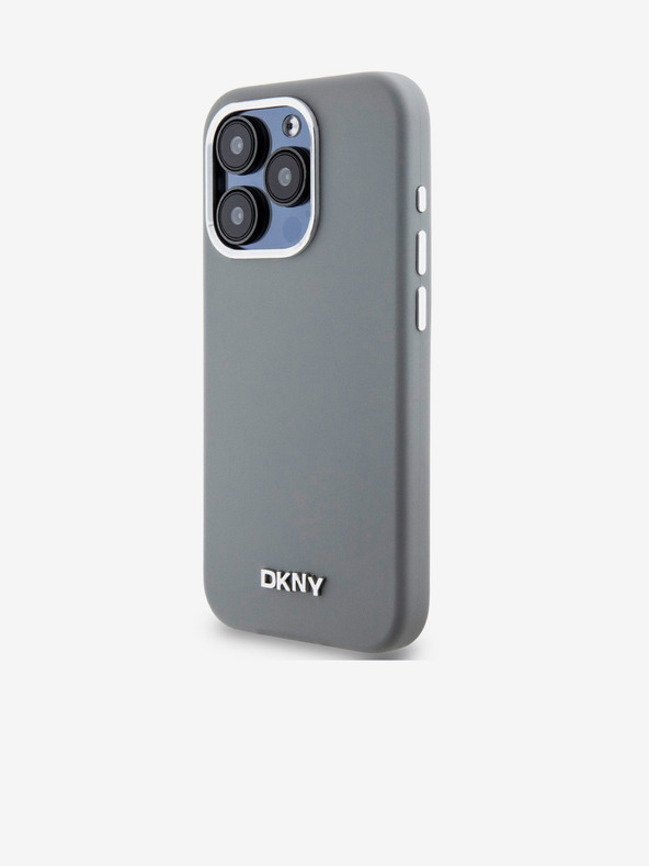 DKNY Liquid Silicone Silver Metal Logo Magsafe Zadní Kryt pro iPhone 15 Pro Grey DKNY