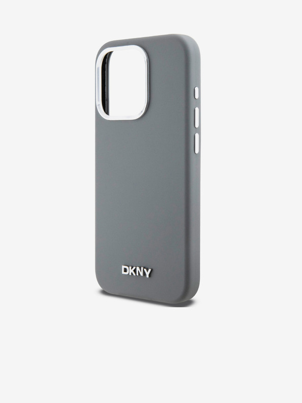 DKNY Liquid Silicone Silver Metal Logo Magsafe Zadní Kryt pro iPhone 15 Pro Grey DKNY