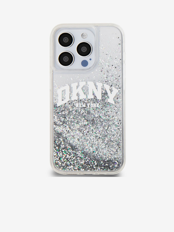 DKNY Liquid Glitter Arch Logo Zadní Kryt pro iPhone 15 Pro Transparent DKNY