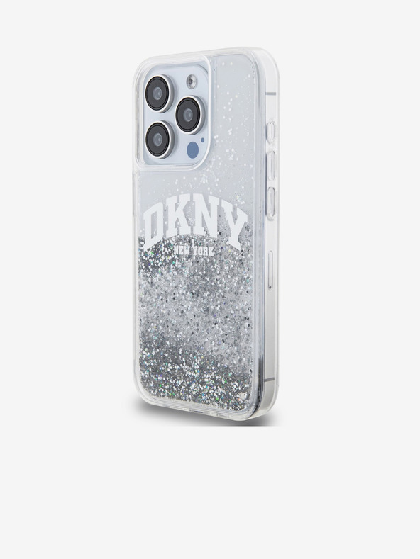 DKNY Liquid Glitter Arch Logo Zadní Kryt pro iPhone 15 Pro Transparent DKNY