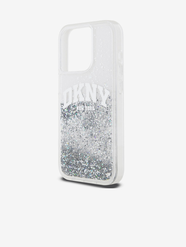 DKNY Liquid Glitter Arch Logo Zadní Kryt pro iPhone 15 Pro Transparent DKNY