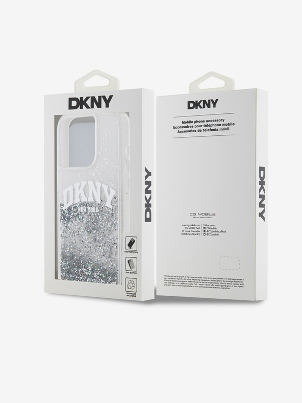 DKNY Liquid Glitter Arch Logo Zadní Kryt pro iPhone 15 Pro Transparent DKNY