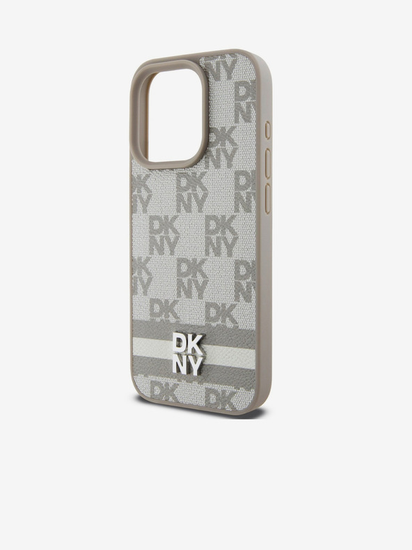 DKNY PU Leather Checkered Pattern and Stripe Zadní Kryt pro iPhone 13 Pro Beige DKNY