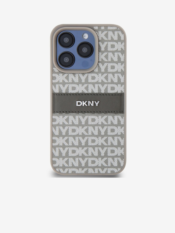 DKNY PU Leather Repeat Pattern Tonal Stripe Zadní Kryt pro iPhone 15 Pro Beige DKNY
