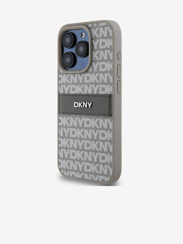 DKNY PU Leather Repeat Pattern Tonal Stripe Zadní Kryt pro iPhone 15 Pro Beige DKNY