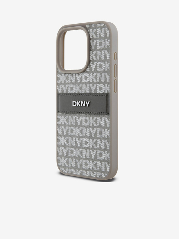 DKNY PU Leather Repeat Pattern Tonal Stripe Zadní Kryt pro iPhone 15 Pro Beige DKNY