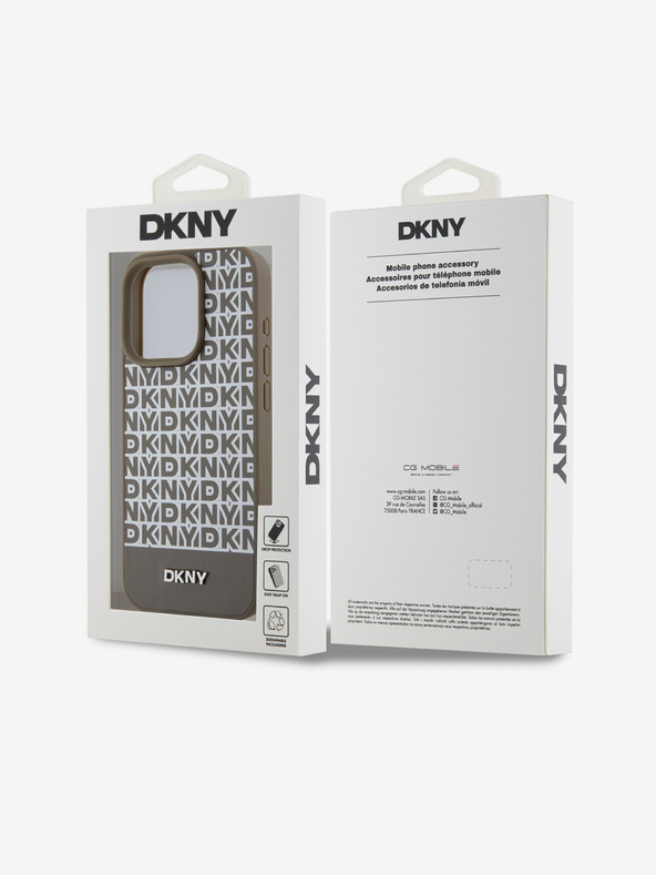 DKNY PU Leather Repeat Pattern Bottom Stripe MagSafe Zadní Kryt pro iPhone 14 Pro Brown DKNY