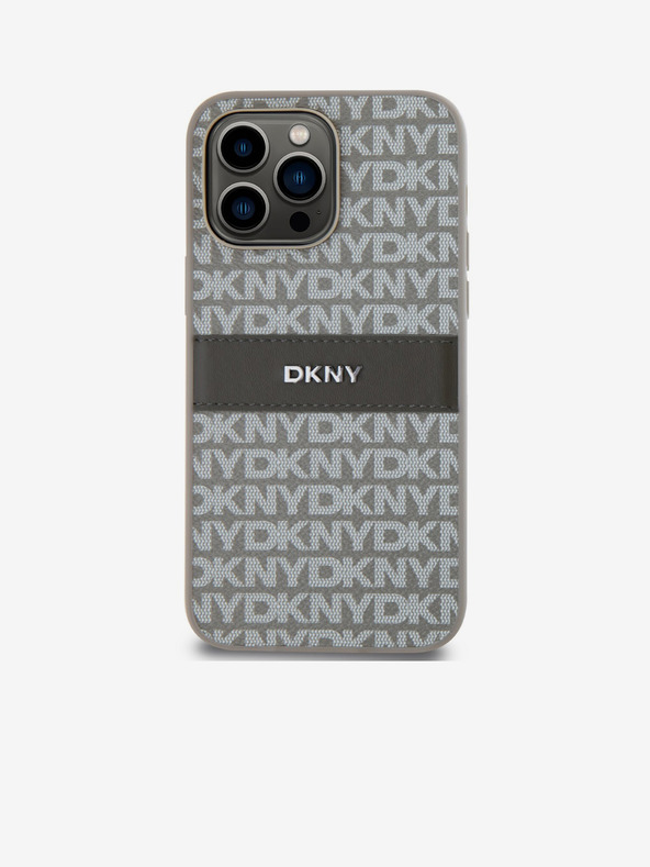 DKNY PU Leather Repeat Pattern Tonal Stripe Zadní Kryt pro iPhone 15 Pro Max Beige DKNY