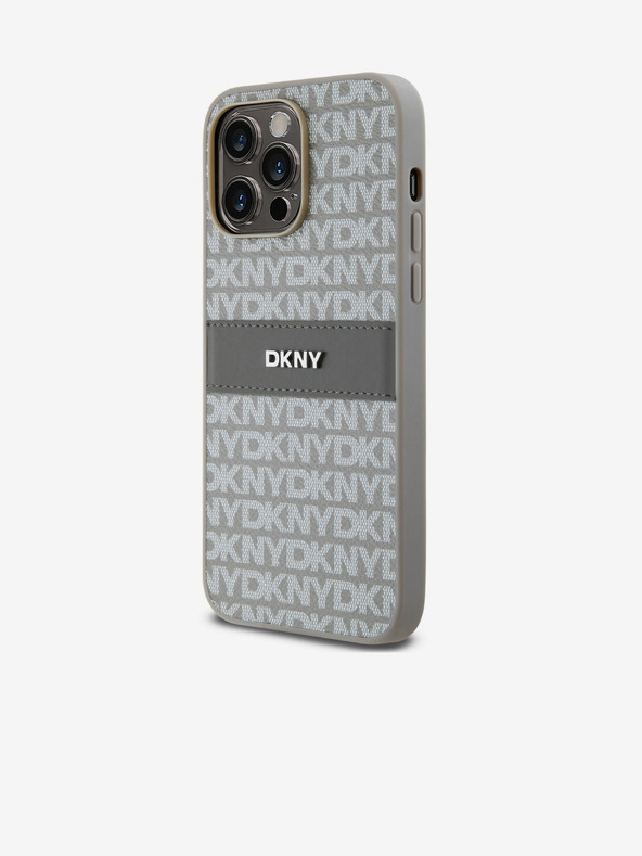 DKNY PU Leather Repeat Pattern Tonal Stripe Zadní Kryt pro iPhone 15 Pro Max Beige DKNY