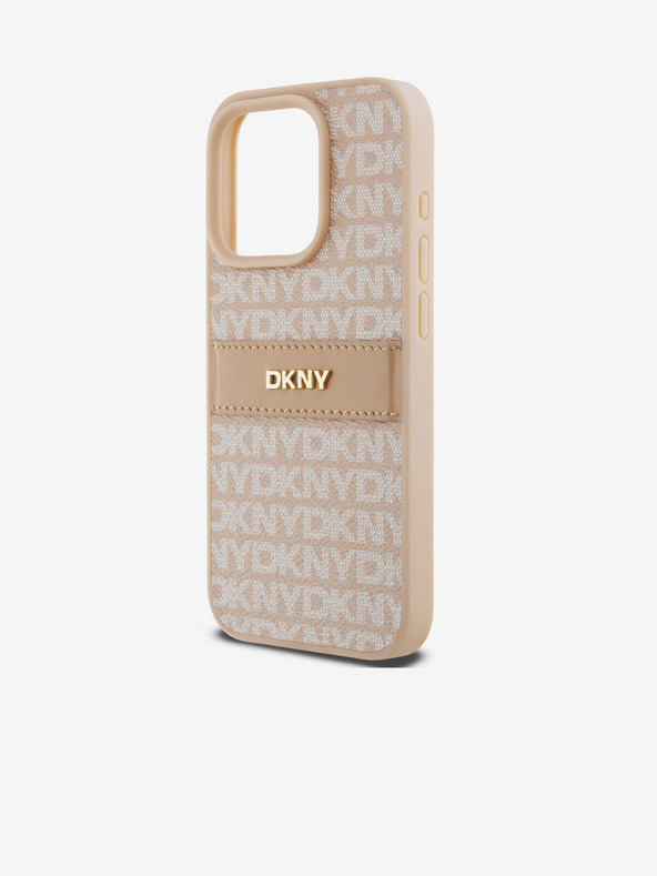 DKNY PU Leather Repeat Pattern Tonal Stripe Zadní Kryt pro iPhone 15 Pro Max Pink DKNY