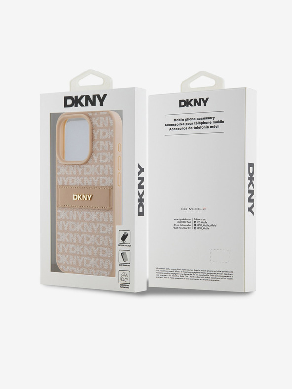 DKNY PU Leather Repeat Pattern Tonal Stripe Zadní Kryt pro iPhone 15 Pro Max Pink DKNY