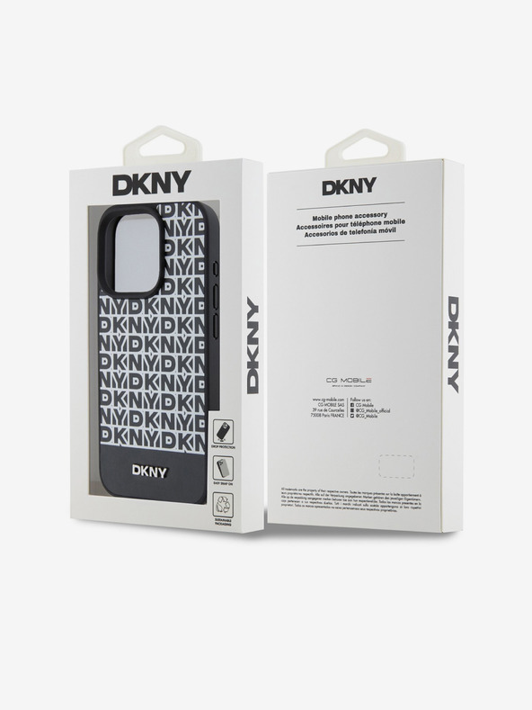 DKNY PU Leather Repeat Pattern Bottom Stripe MagSafe Zadní Kryt pro iPhone 14 Pro Black DKNY