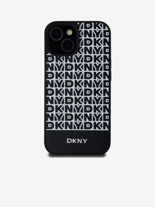 DKNY PU Leather Repeat Pattern Bottom Stripe MagSafe Zadní Kryt pro iPhone 15 Black DKNY