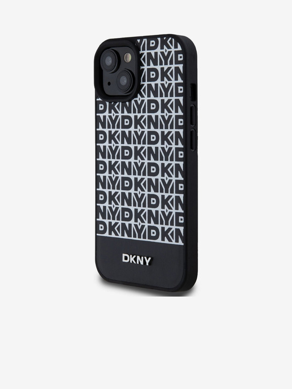DKNY PU Leather Repeat Pattern Bottom Stripe MagSafe Zadní Kryt pro iPhone 15 Black DKNY