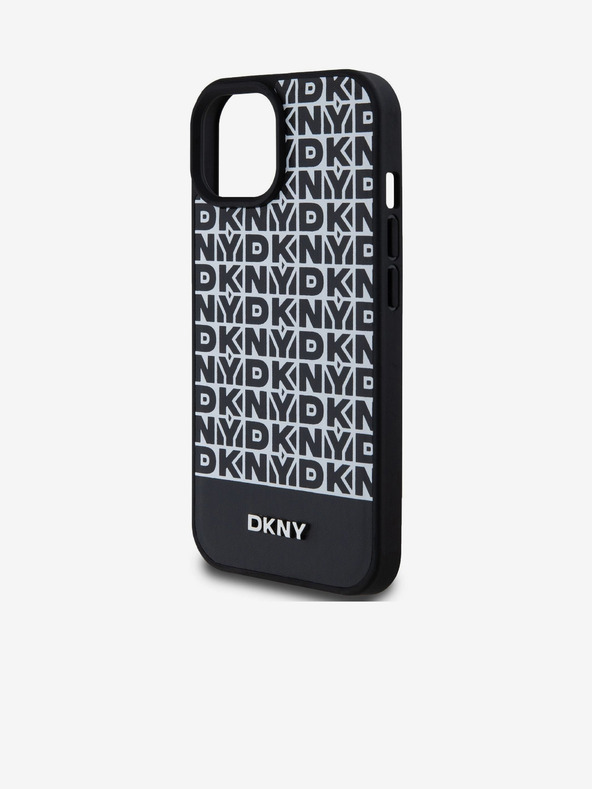 DKNY PU Leather Repeat Pattern Bottom Stripe MagSafe Zadní Kryt pro iPhone 15 Black DKNY