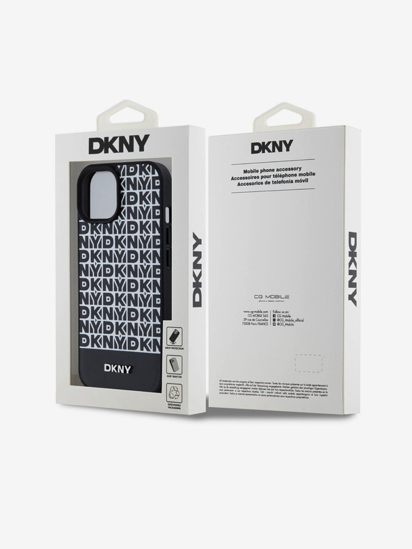 DKNY PU Leather Repeat Pattern Bottom Stripe MagSafe Zadní Kryt pro iPhone 15 Black DKNY