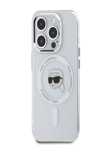 Karl Lagerfeld Karl Lagerfeld IML Karl Head Metal Frame MagSafe Zadní Kryt pro iPhone 15 Pro Transparent