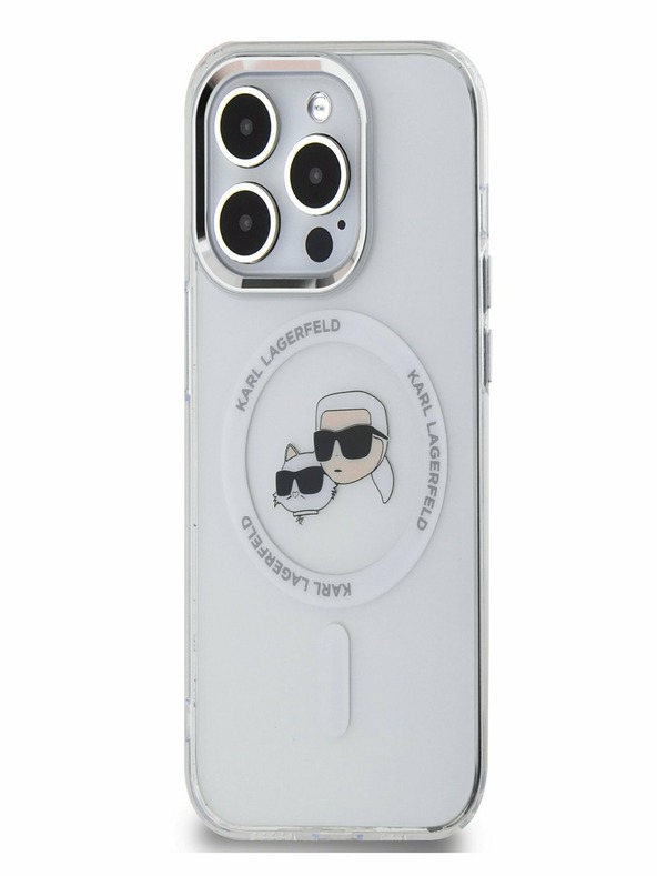 Karl Lagerfeld Karl Lagerfeld IML K&CH Heads Metal Frame MagSafe Zadní Kryt pro iPhone 15 Pro Transparent