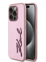 Karl Lagerfeld Wrinkled PU Signature Logo Zadní Kryt pro iPhone 15 Pro Pink Karl Lagerfeld