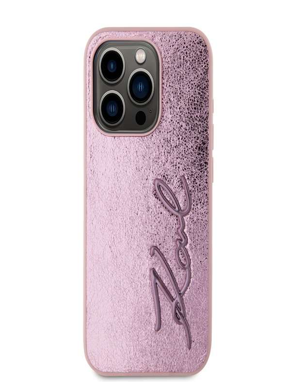 Karl Lagerfeld Wrinkled PU Signature Logo Zadní Kryt pro iPhone 15 Pro Pink Karl Lagerfeld