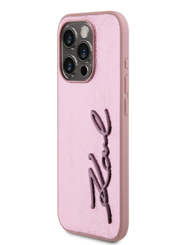 Karl Lagerfeld Wrinkled PU Signature Logo Zadní Kryt pro iPhone 15 Pro Pink Karl Lagerfeld