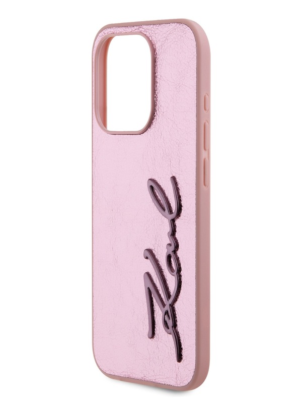 Karl Lagerfeld Wrinkled PU Signature Logo Zadní Kryt pro iPhone 15 Pro Pink Karl Lagerfeld