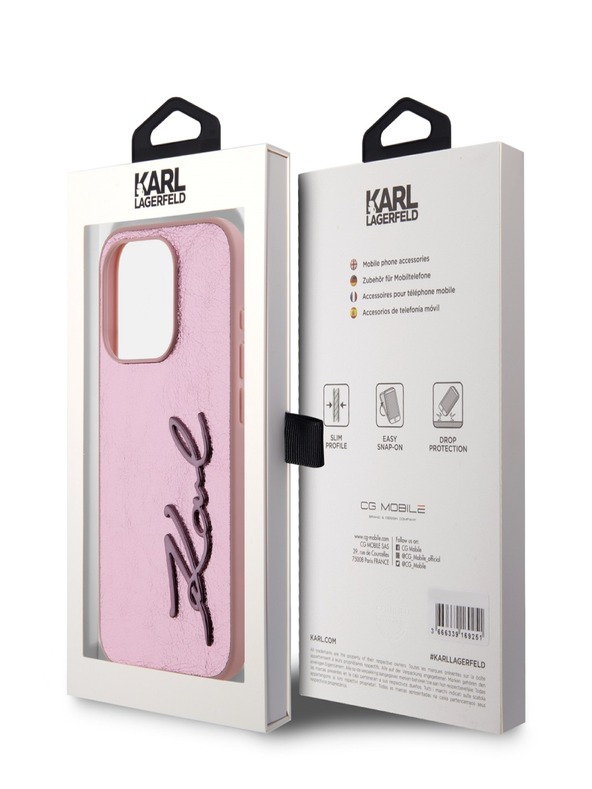 Karl Lagerfeld Wrinkled PU Signature Logo Zadní Kryt pro iPhone 15 Pro Pink Karl Lagerfeld