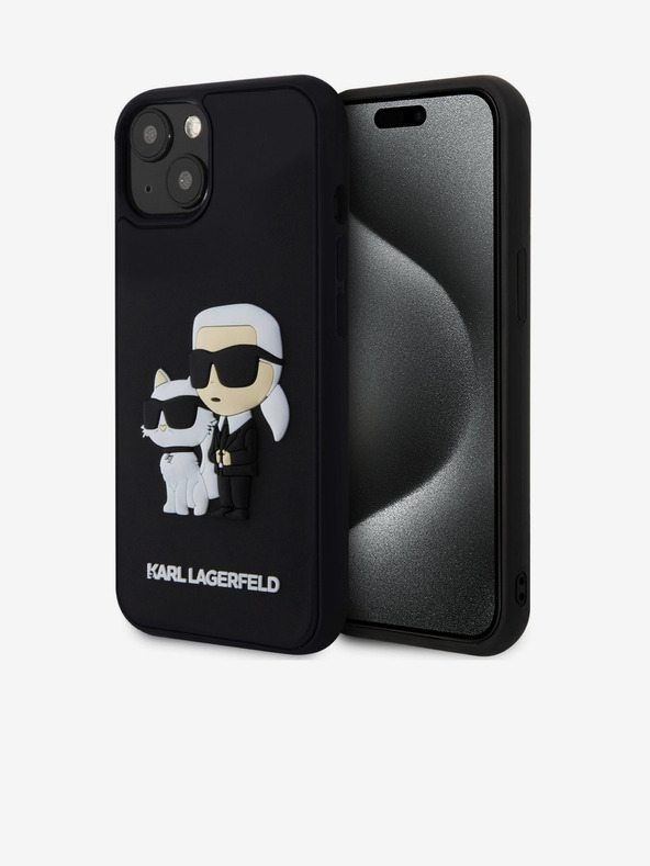 Karl Lagerfeld 3D Rubber Karl and Choupette Zadní Kryt pro iPhone 14 Black Karl Lagerfeld