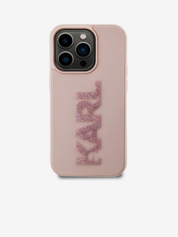 Karl Lagerfeld 3D Rubber Glitter Logo Karl Zadní Kryt pro iPhone 15 Pro Max Pink Karl Lagerfeld
