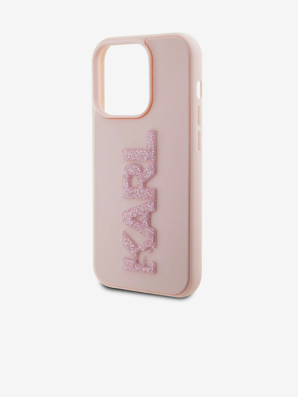 Karl Lagerfeld 3D Rubber Glitter Logo Karl Zadní Kryt pro iPhone 15 Pro Max Pink Karl Lagerfeld