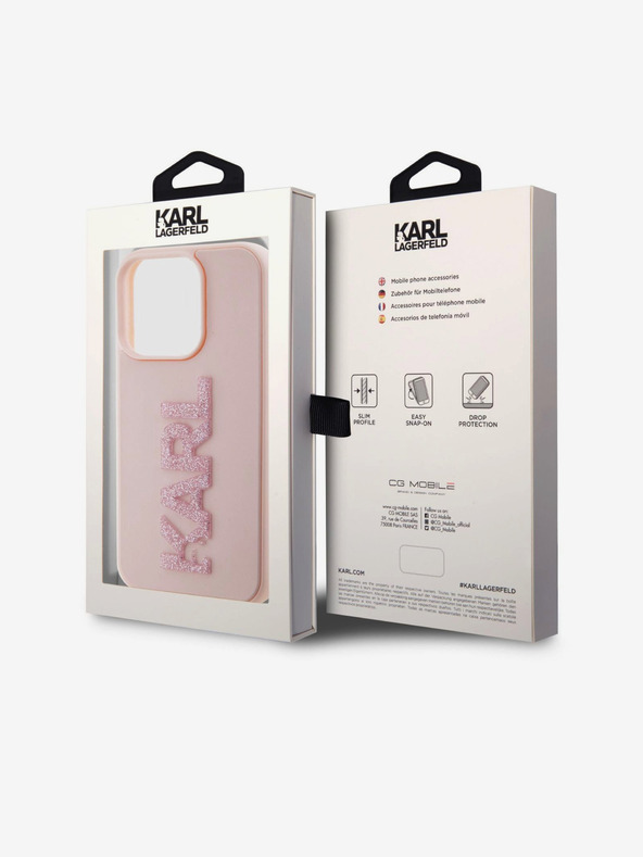 Karl Lagerfeld 3D Rubber Glitter Logo Karl Zadní Kryt pro iPhone 15 Pro Max Pink Karl Lagerfeld