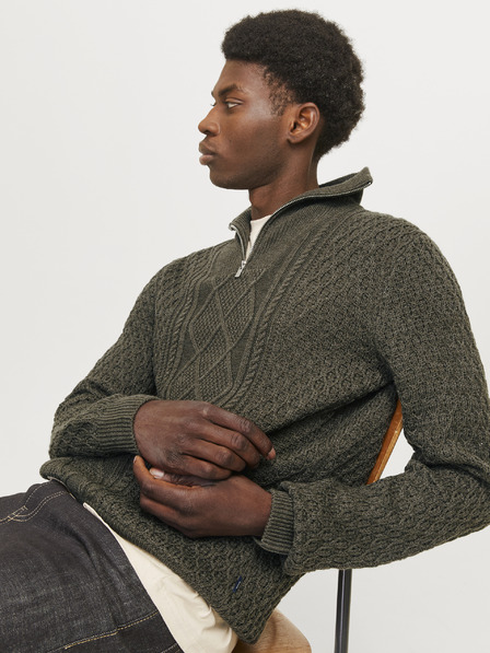 Jack & Jones Khaki pánský svetr se zipem Jack & Jones Blunorth