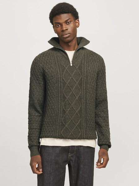 Jack & Jones Khaki pánský svetr se zipem Jack & Jones Blunorth