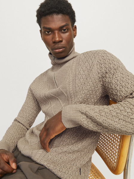 Jack & Jones Béžový pánský svetr se zipem Jack & Jones Blunorth