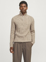 Jack & Jones Béžový pánský svetr se zipem Jack & Jones Blunorth