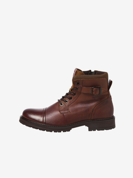 Jack & Jones Tmavě hnědé pánské kožené kotníkové boty Jack & Jones Queens
