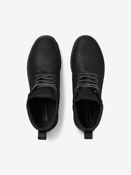 Jack & Jones Černé pánské kožené kotníkové boty Jack & Jones Queens